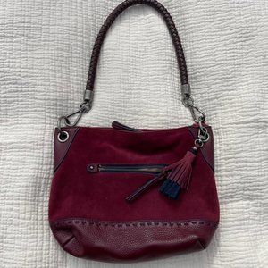 maroon & navy blue suede & leather purse